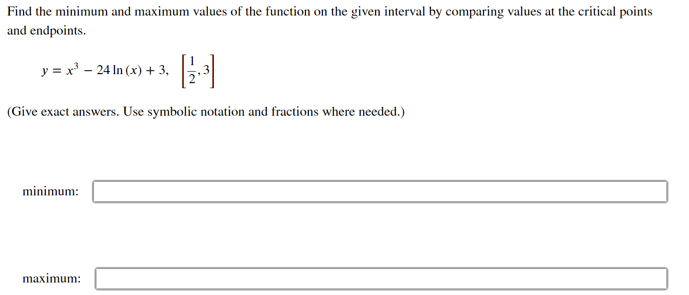  Find the minimum and maximum values of the function on the
