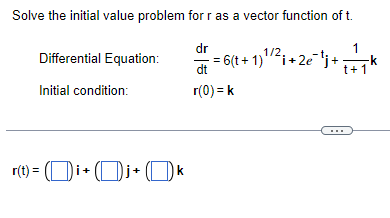 needed.)\fSolve the initial value problem for r as a vector function of