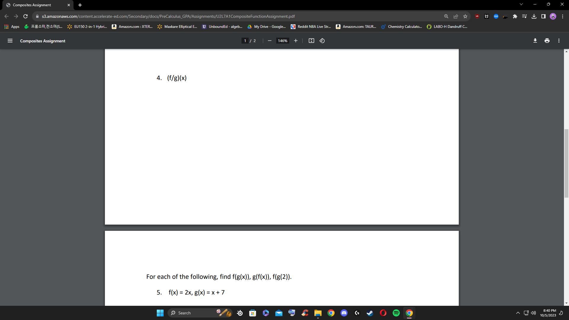 f(x) = 4x + 3 and g(x) - 1. 2. 3. Search