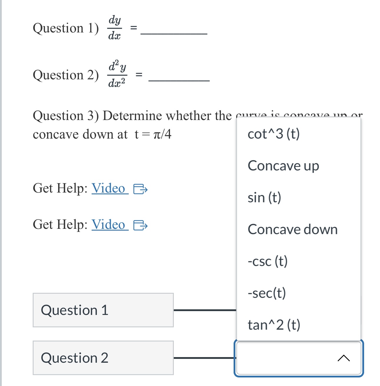 = 5 + sect ly = - tant dy Question 1) da