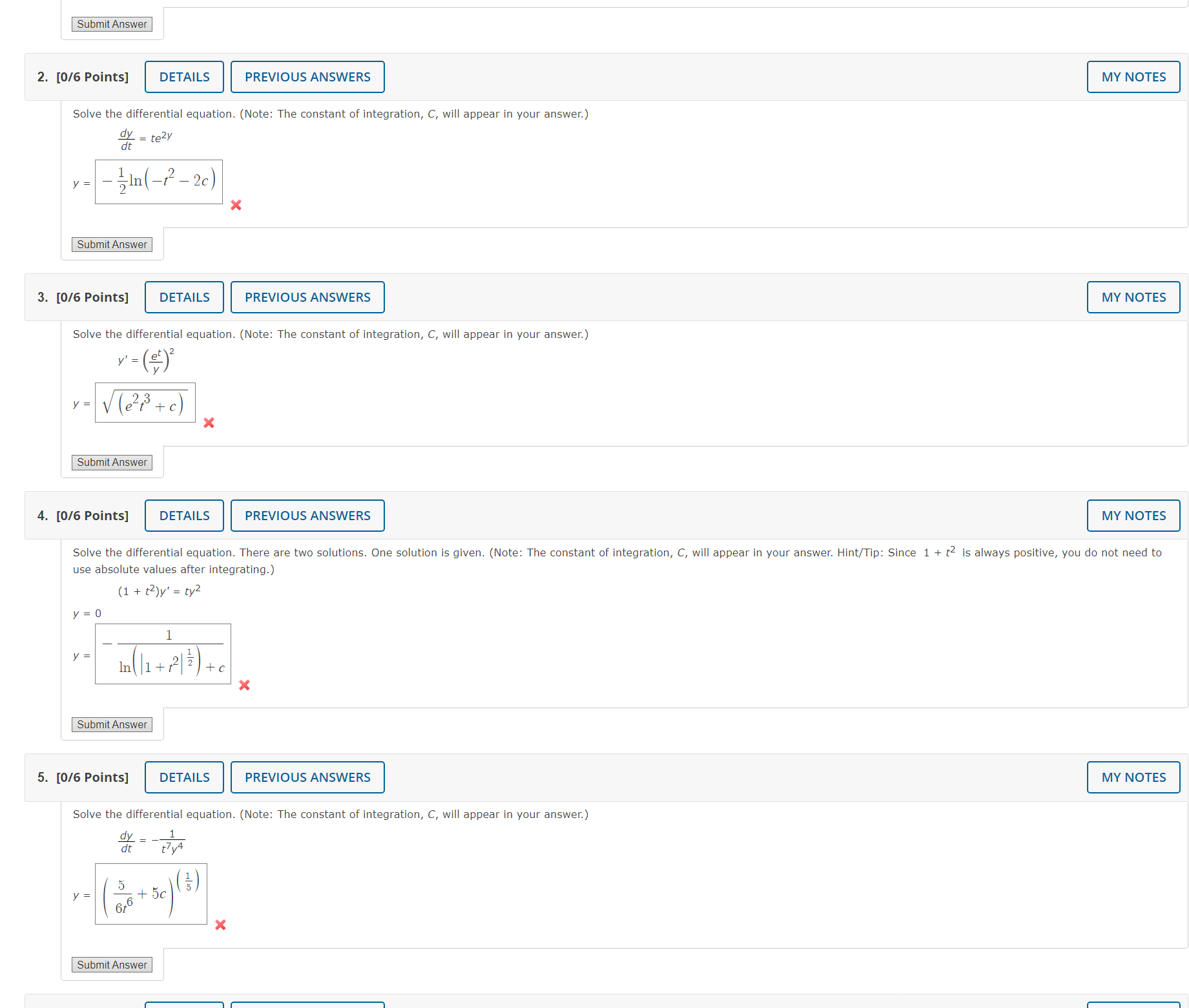  Submit Answer 2. [0/6 Points] DETAILS PREVIOUS ANSWERS MY NOTES Solve
