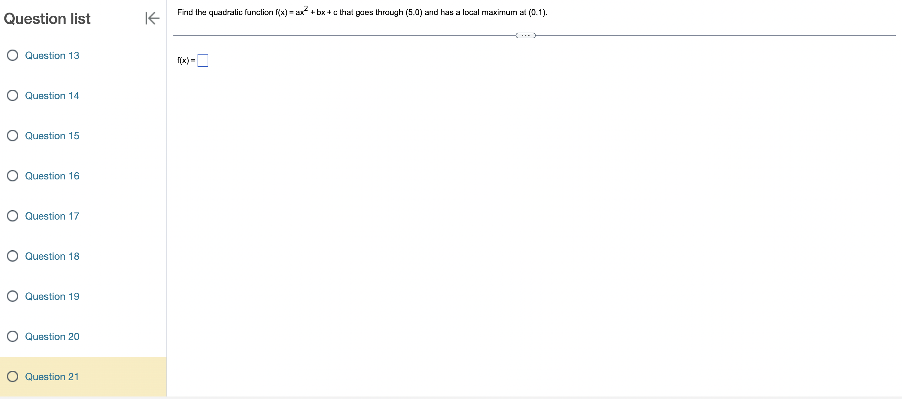  Question list K Find the quadratic function f(x) = ax +