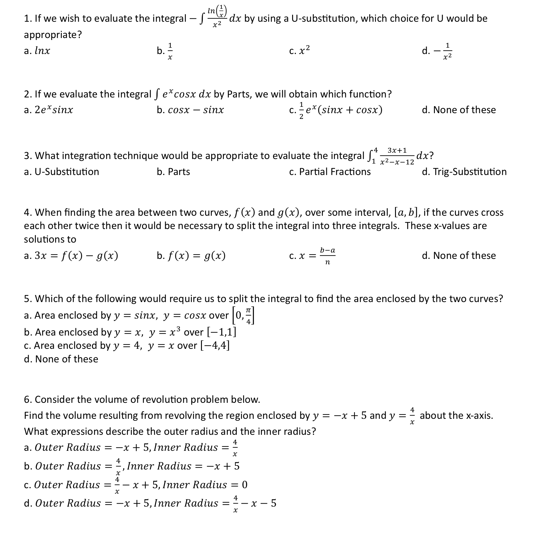 which function? a. 2ex sinx b. cosx - sinx c. =ex(sinx +