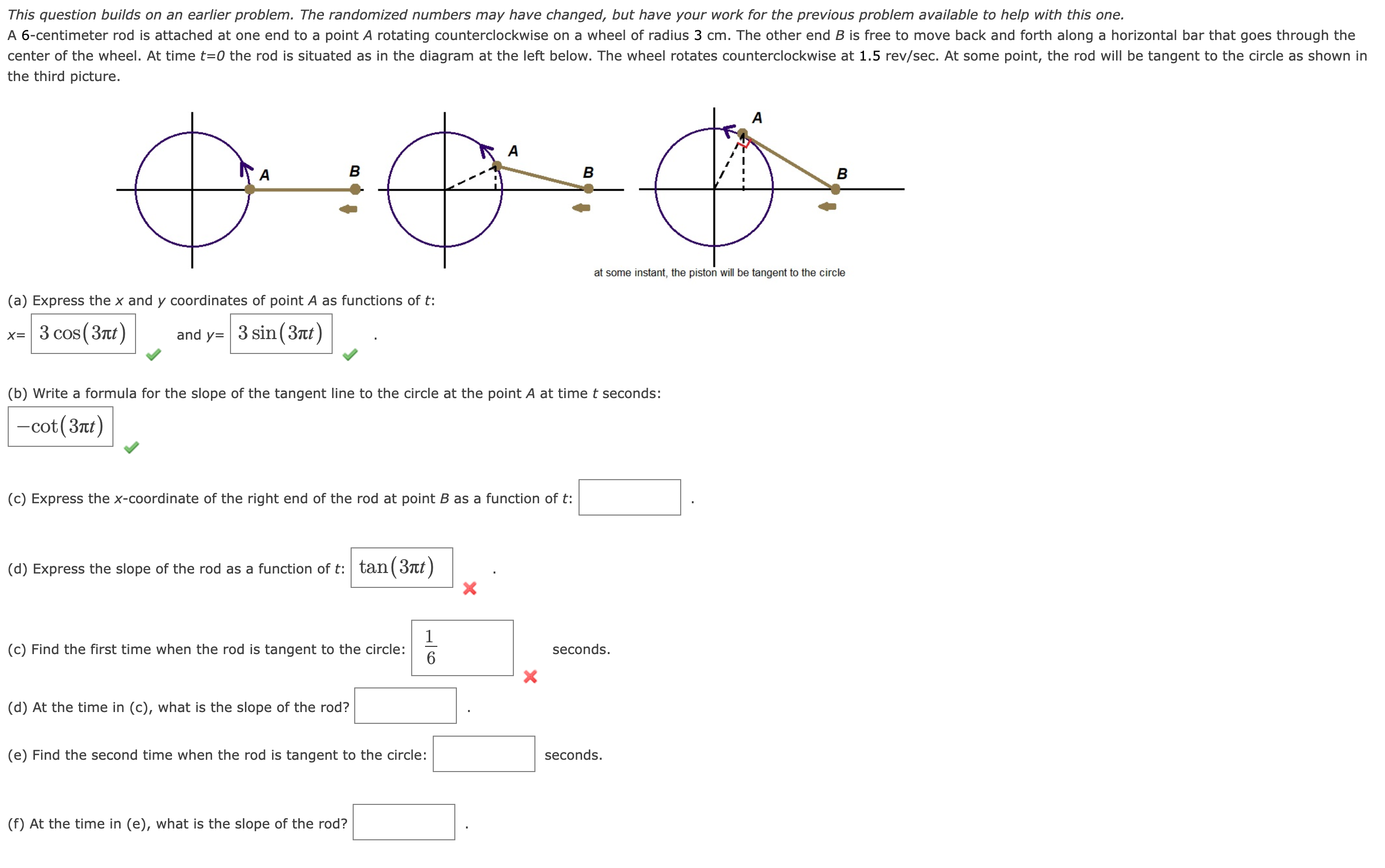 point A rotating counterclockwise on a wheel of radius 4 cm. The