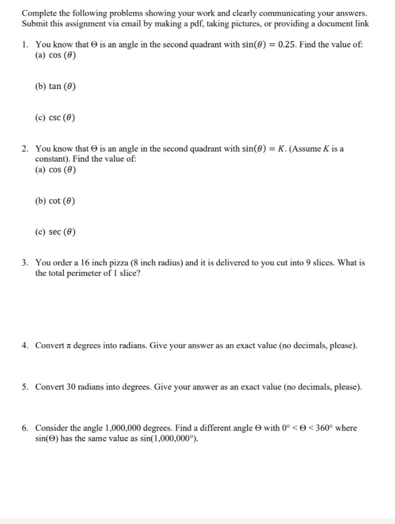 answers. Submit this assignment via email by making a pdf', taking pictures,