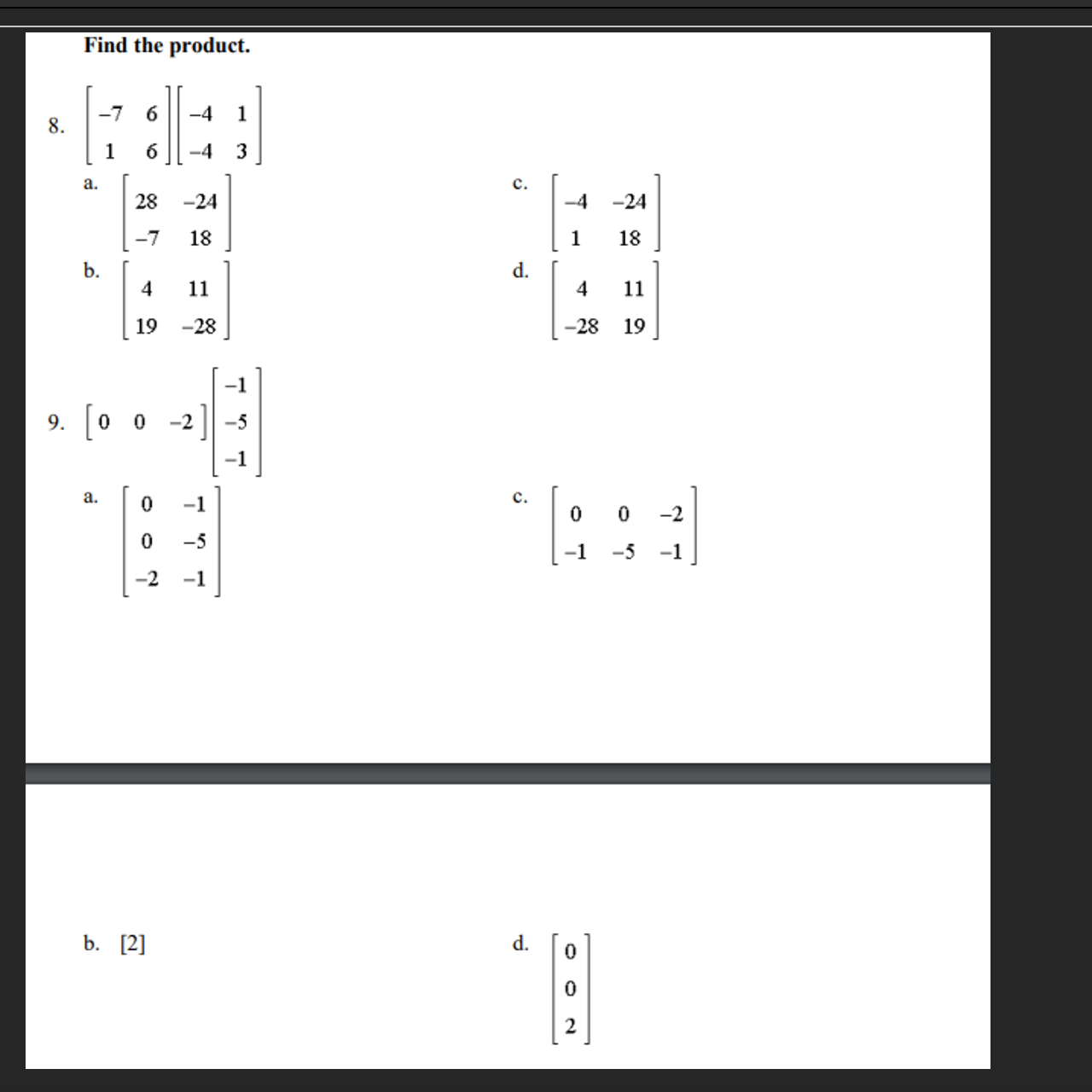 w -30 -45 -35 56 35 56 b. -5 -1 d. -5