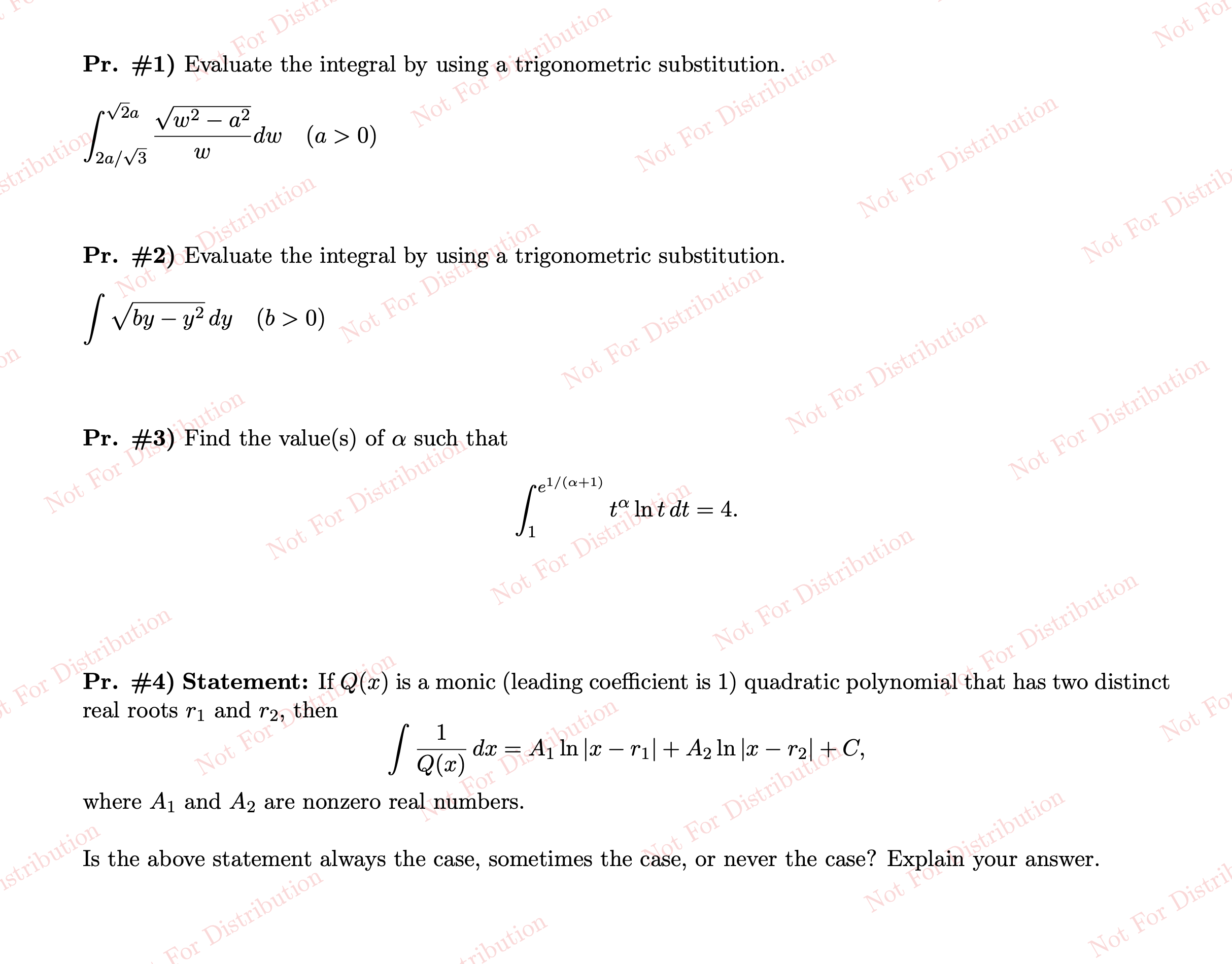 the integral by using a trigonometric substitution. -dw (a > 0) ibution