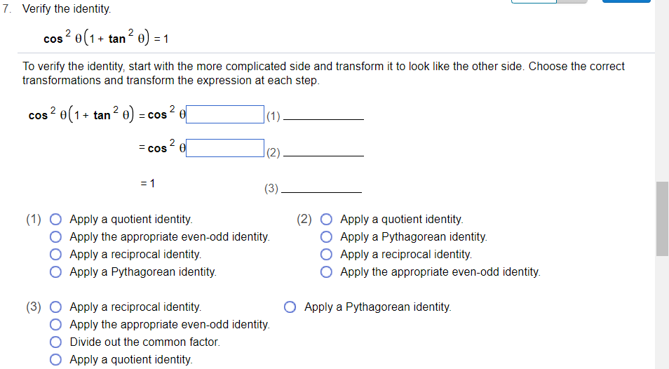 the other side. Choose the correct transformations and transform the expression at