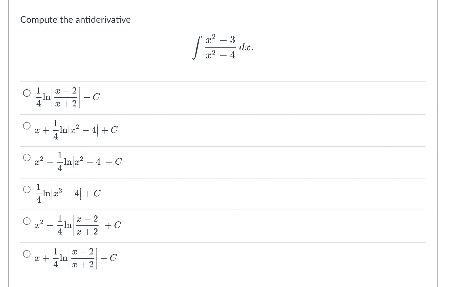  Compute the antiderivative 3 dx. 2 - 4 O - 2