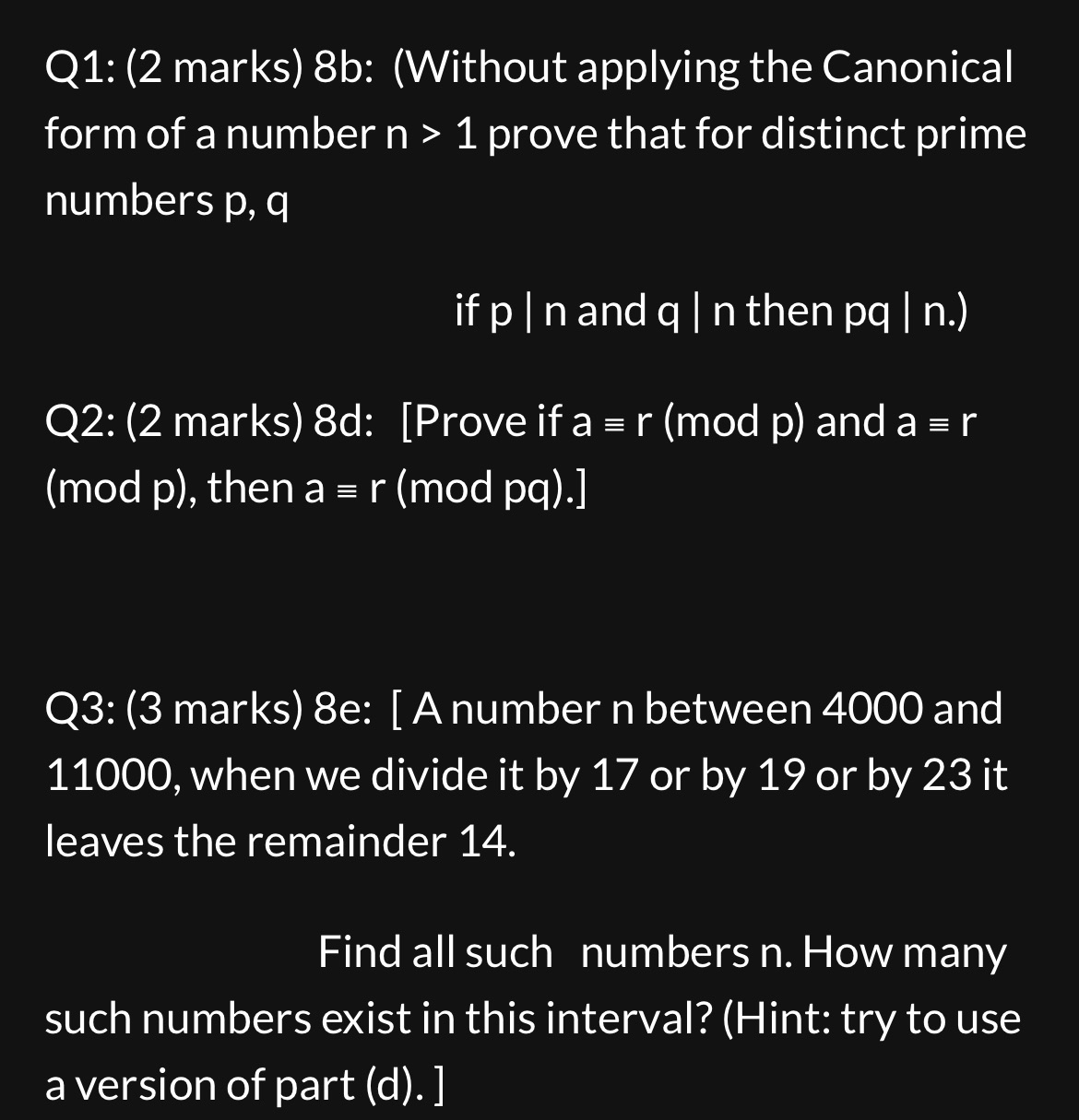  provide handwriting solution to each question Q1: (2 marks) 8b: (Without