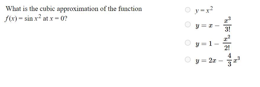 What is the cubic approximation of the function f (x) sin x