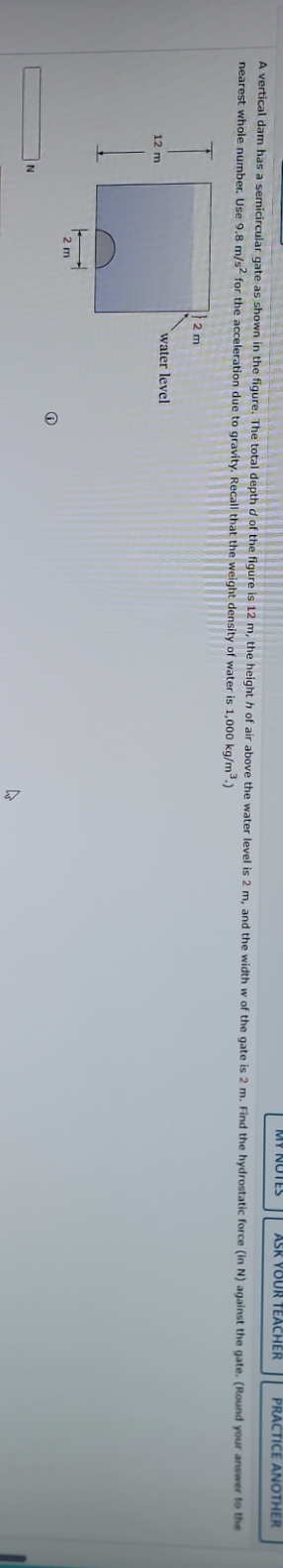 figure. The total depth d of the figure is 12 m, the