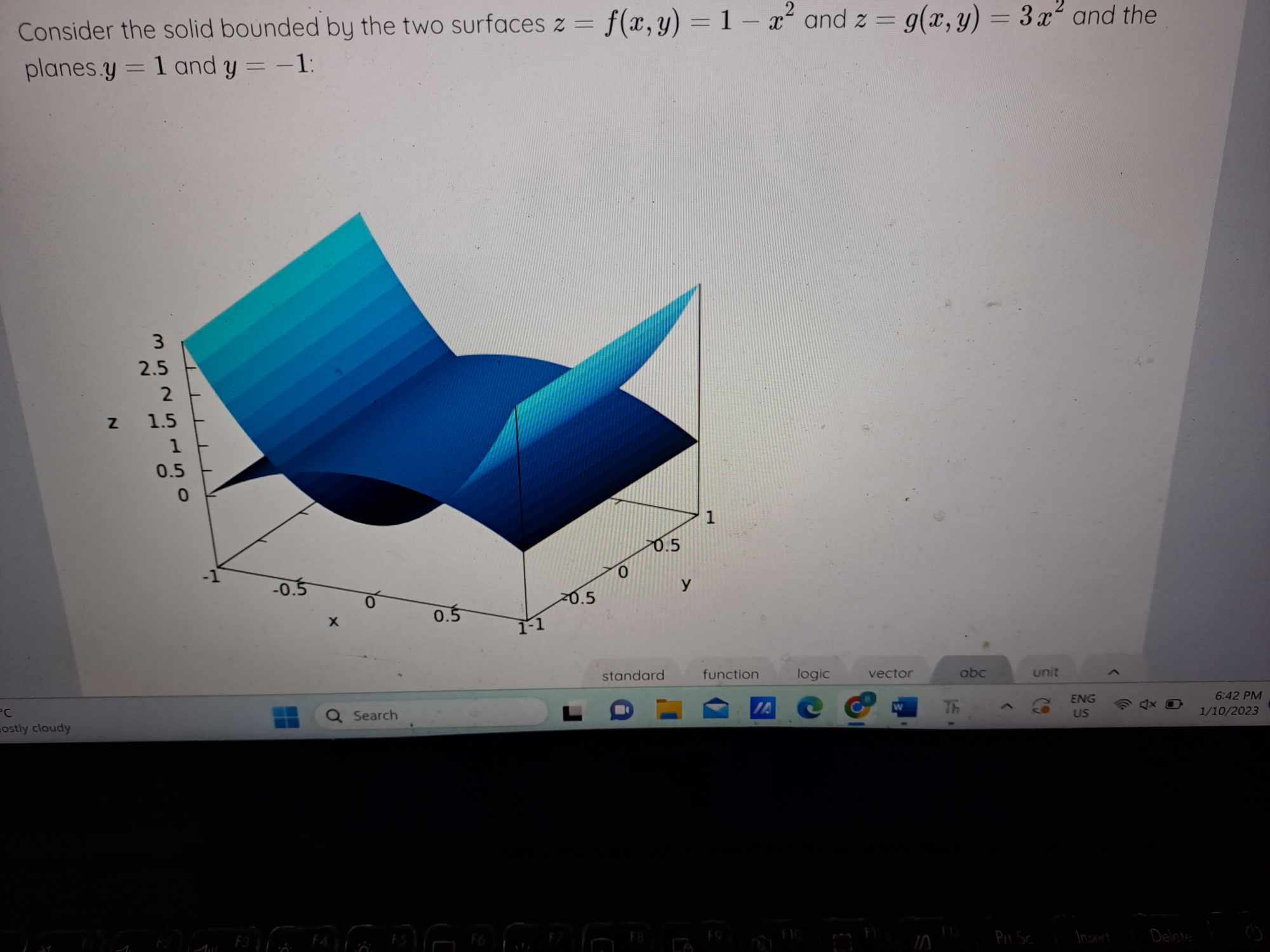 y) = 1 - x and z = g(x, y) = 3x