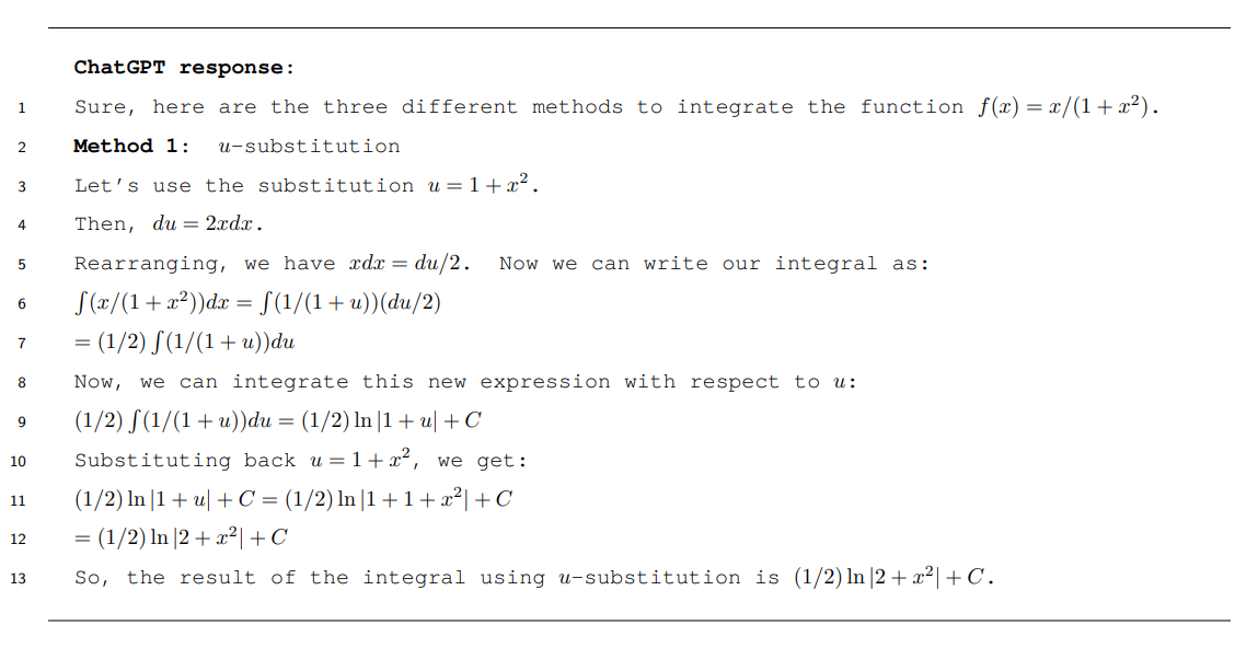 write our integral as : 6 S(x/(1+ x2))dx = S(1/(1 + u))(du/2)