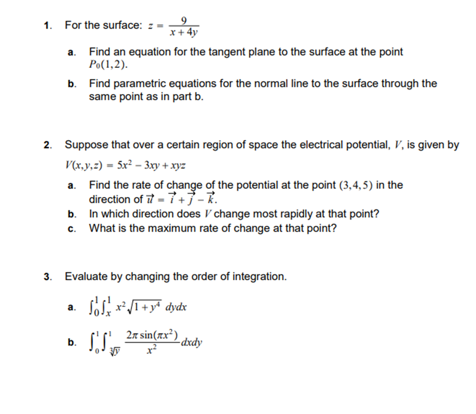 equation for the tangent plane to the surface at the point Po(l,2).