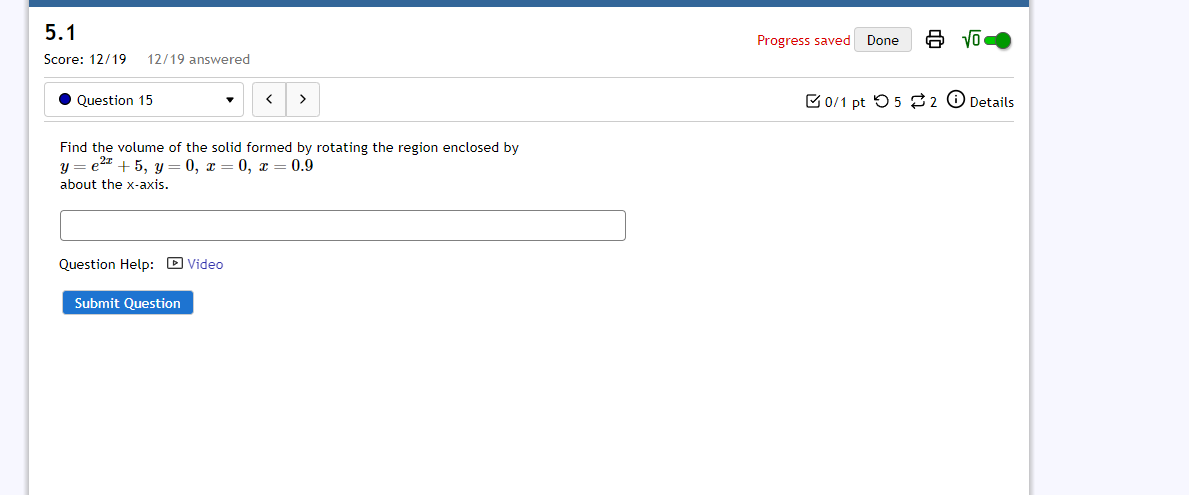 1, and y = 0, about the T-axis. V Question Help: Video