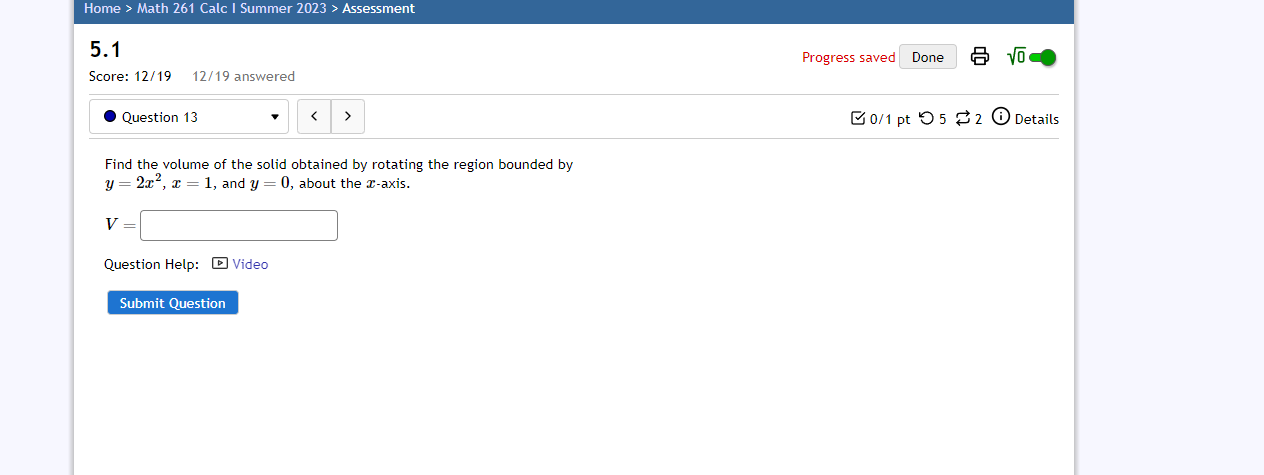 Question 5 0.5/1 pt 0 5 0 Details Find the centroid of