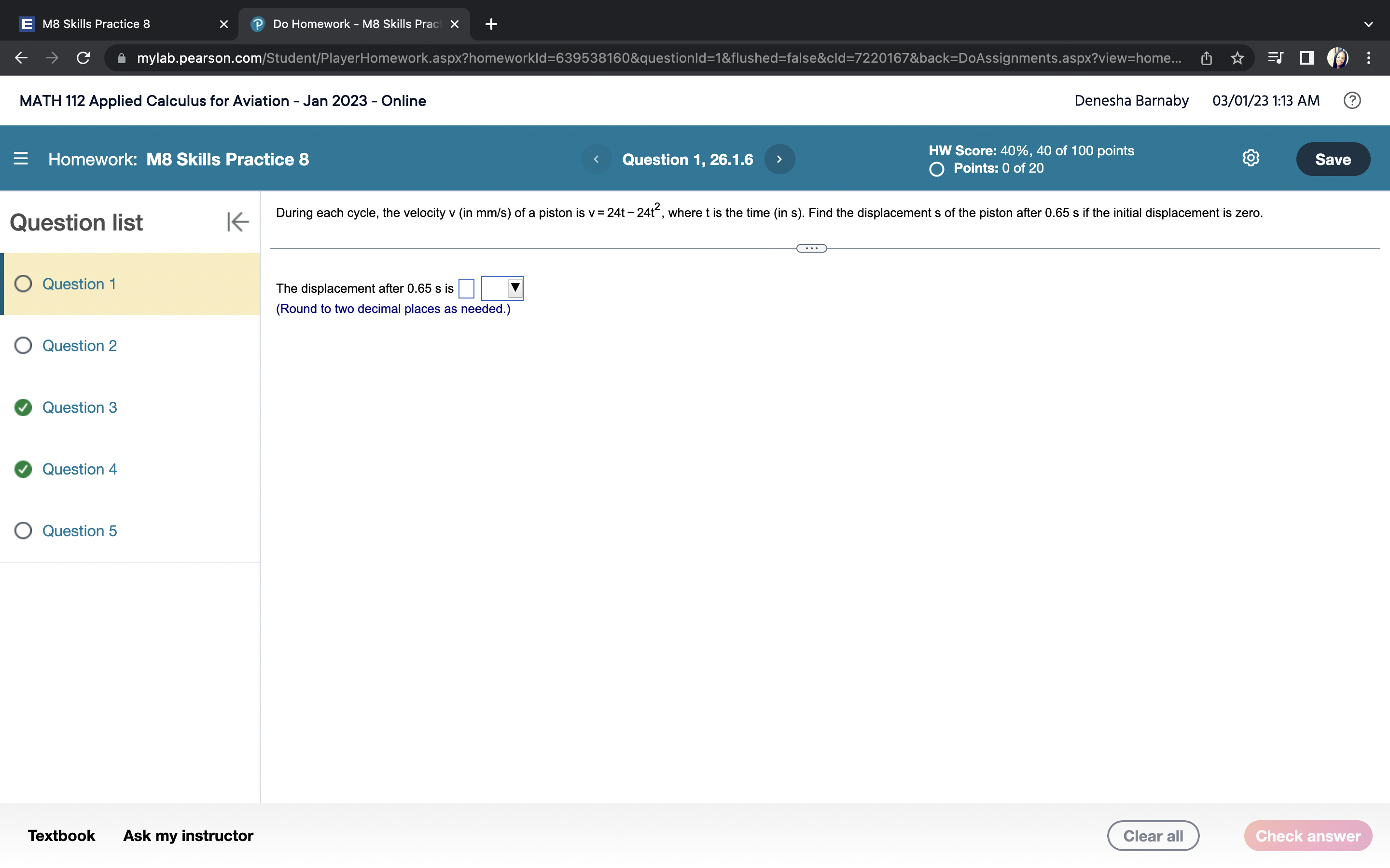 Practice 8 Question 2, 26.1.12 HW Score: 40%, 40 of 100 points