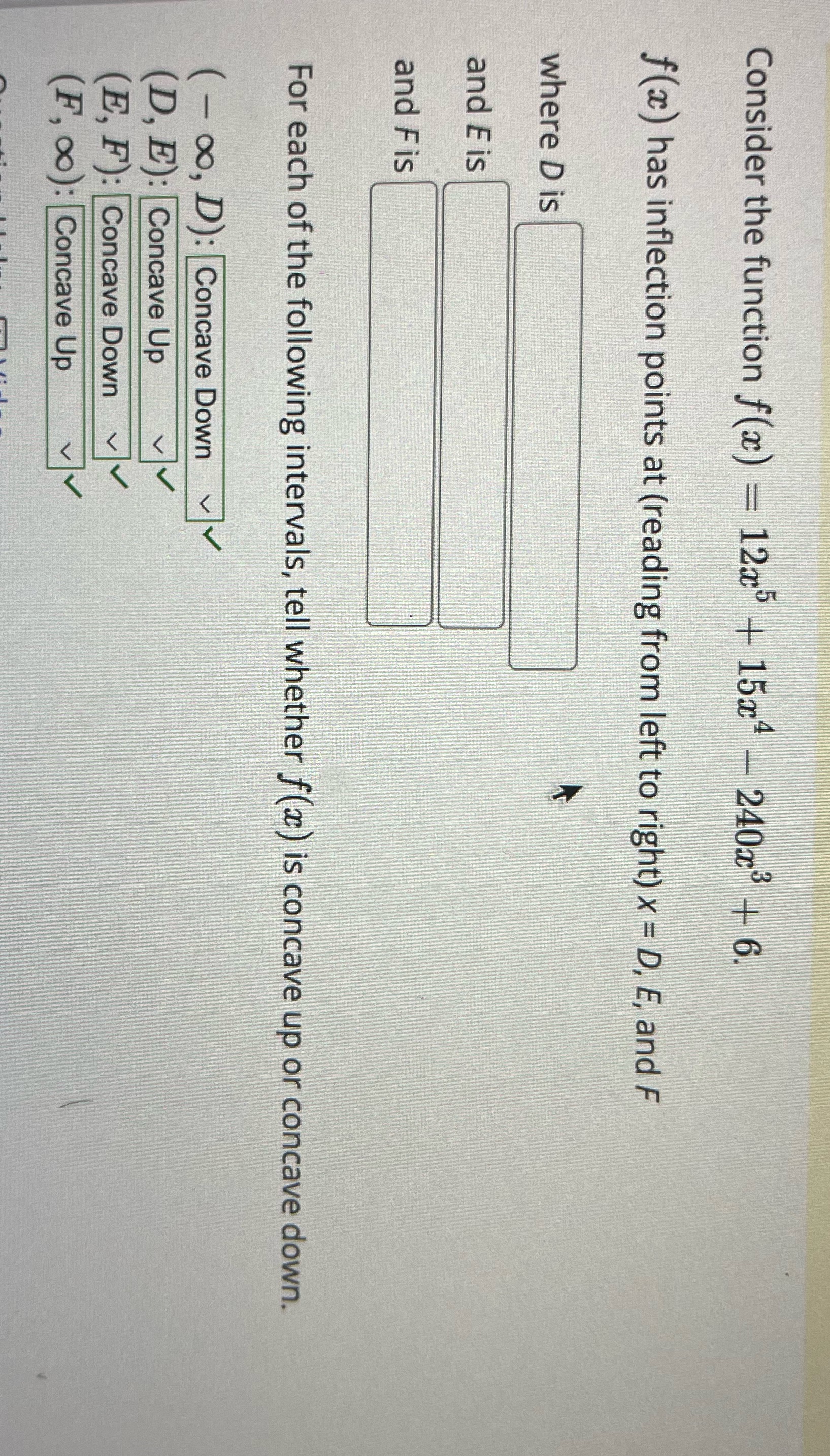 6. f() has inflection points at (reading from left to right) x