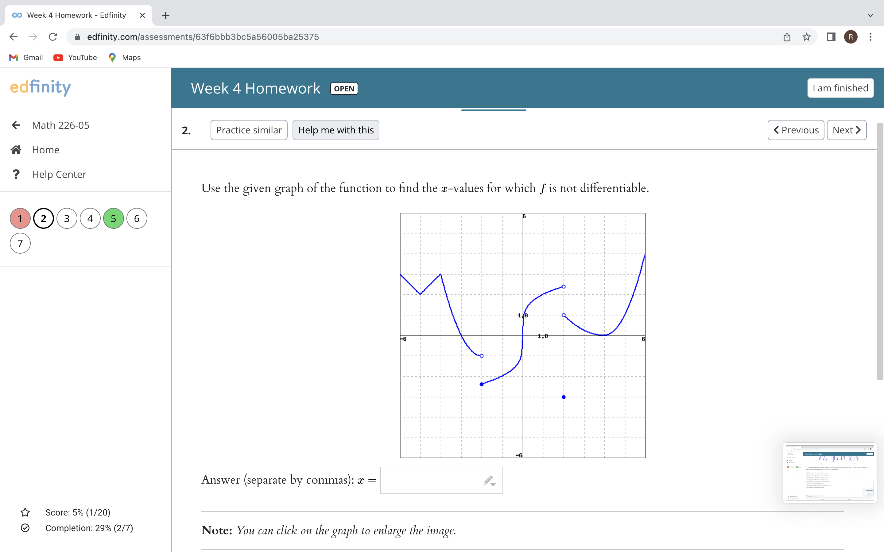 function o (). w Math 226-05 Home Help Center 2 3 5