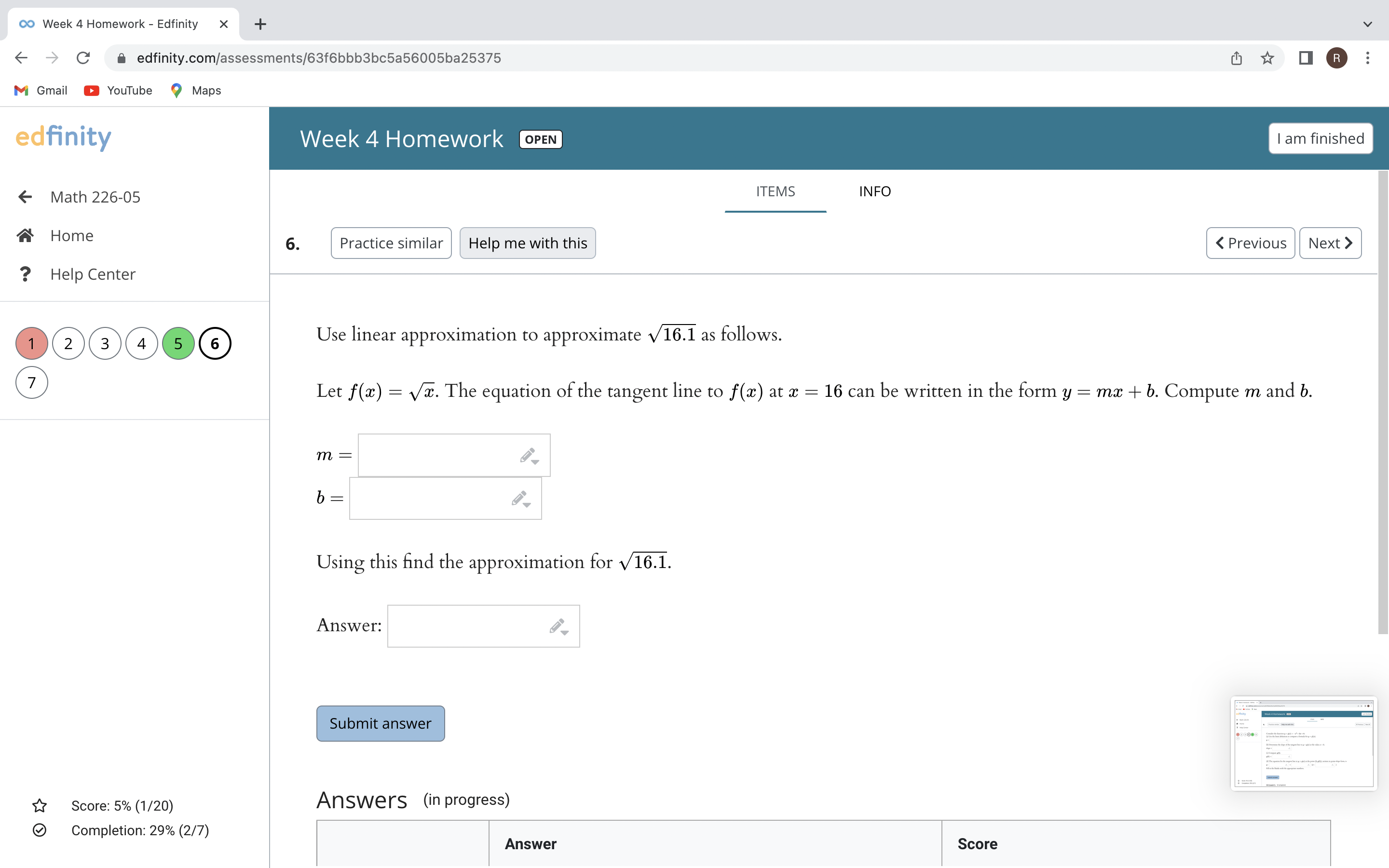 Week 4 Homework - Edfinity X + edfinity.com/assessments/63f6bbb3bc5a56005ba25375 OR M Gmail YouTube