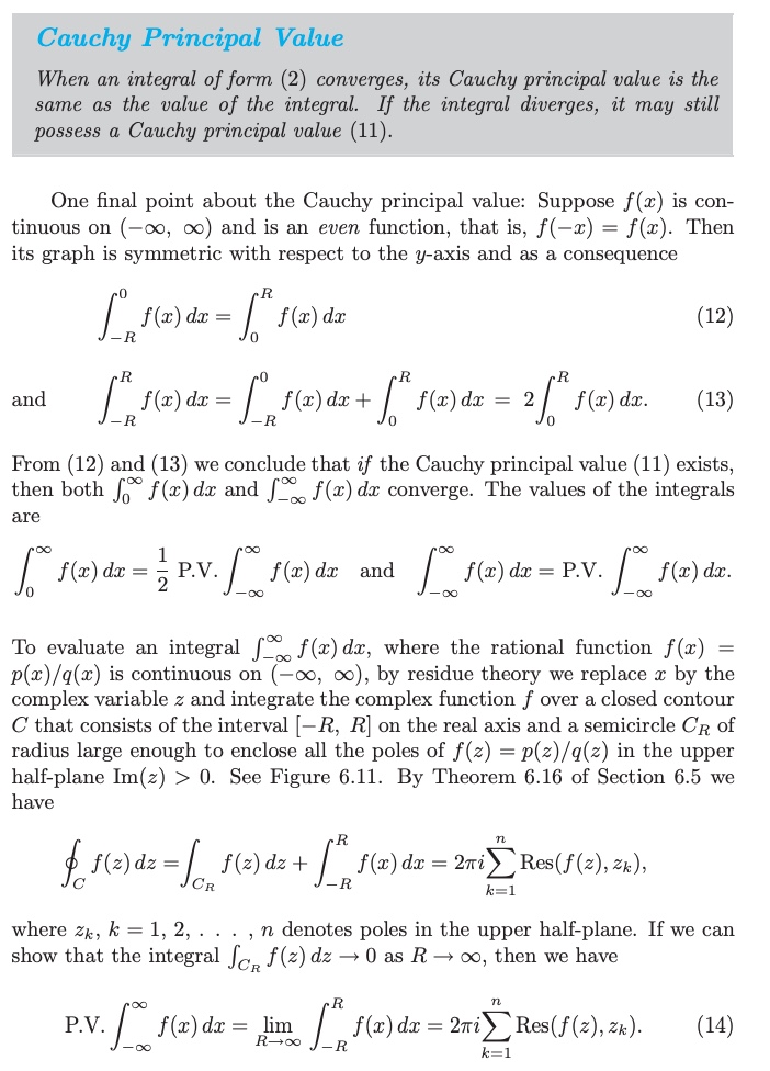 refers to Evaluation of Real Improper Integrals and includes Cauchys Principal Value.