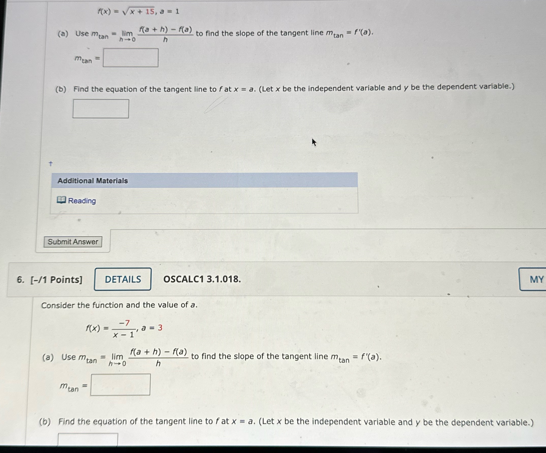  f(x) = Vx+15, a = 1 (a) Use mtan = lim