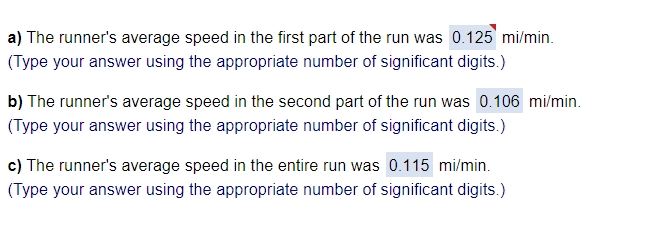 runner's average speed in the first part of the run was 0.125