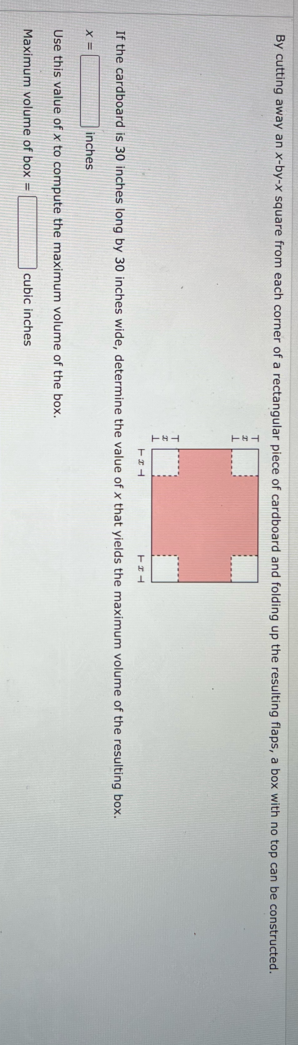 square from each corner of a rectangular piece of cardboard and folding