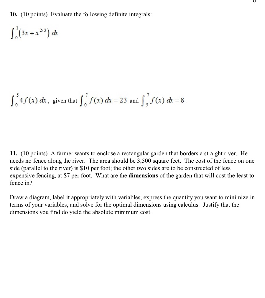 10. (10 points) Evaluate the following definite integrals: 1. (3x +x