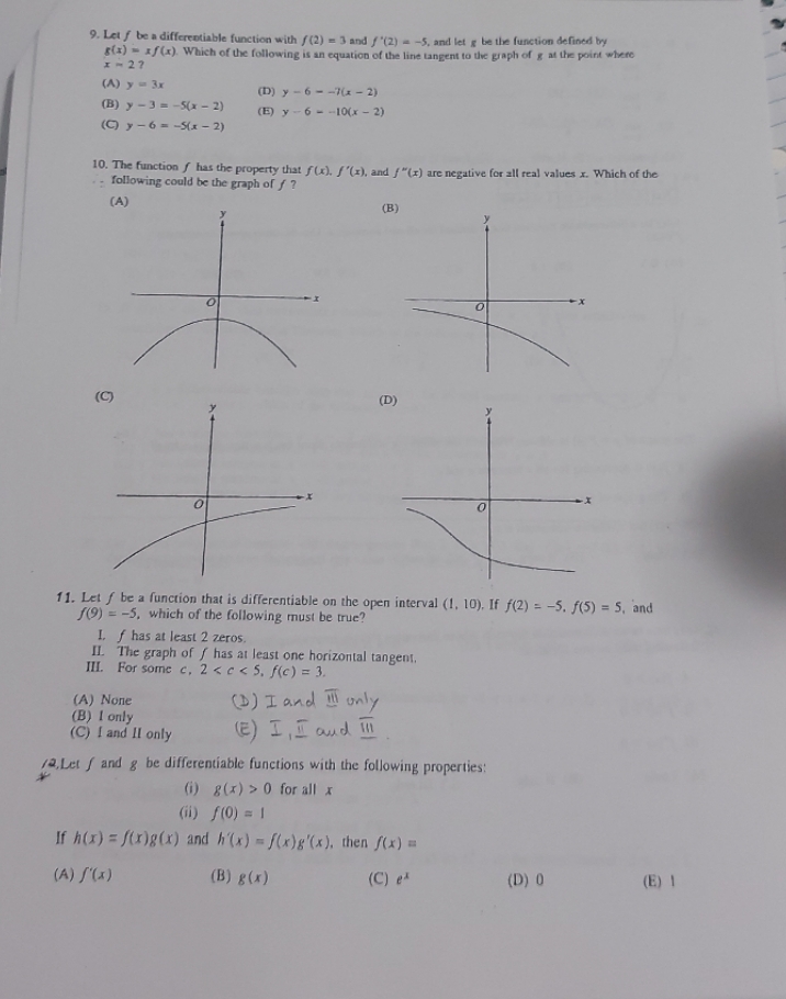  9. Let f be a differentiable function with / (2) =