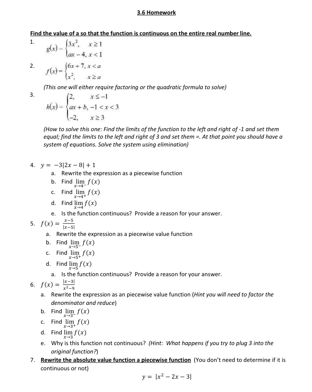  please answer and show work for questions 3.6 Homework Find the