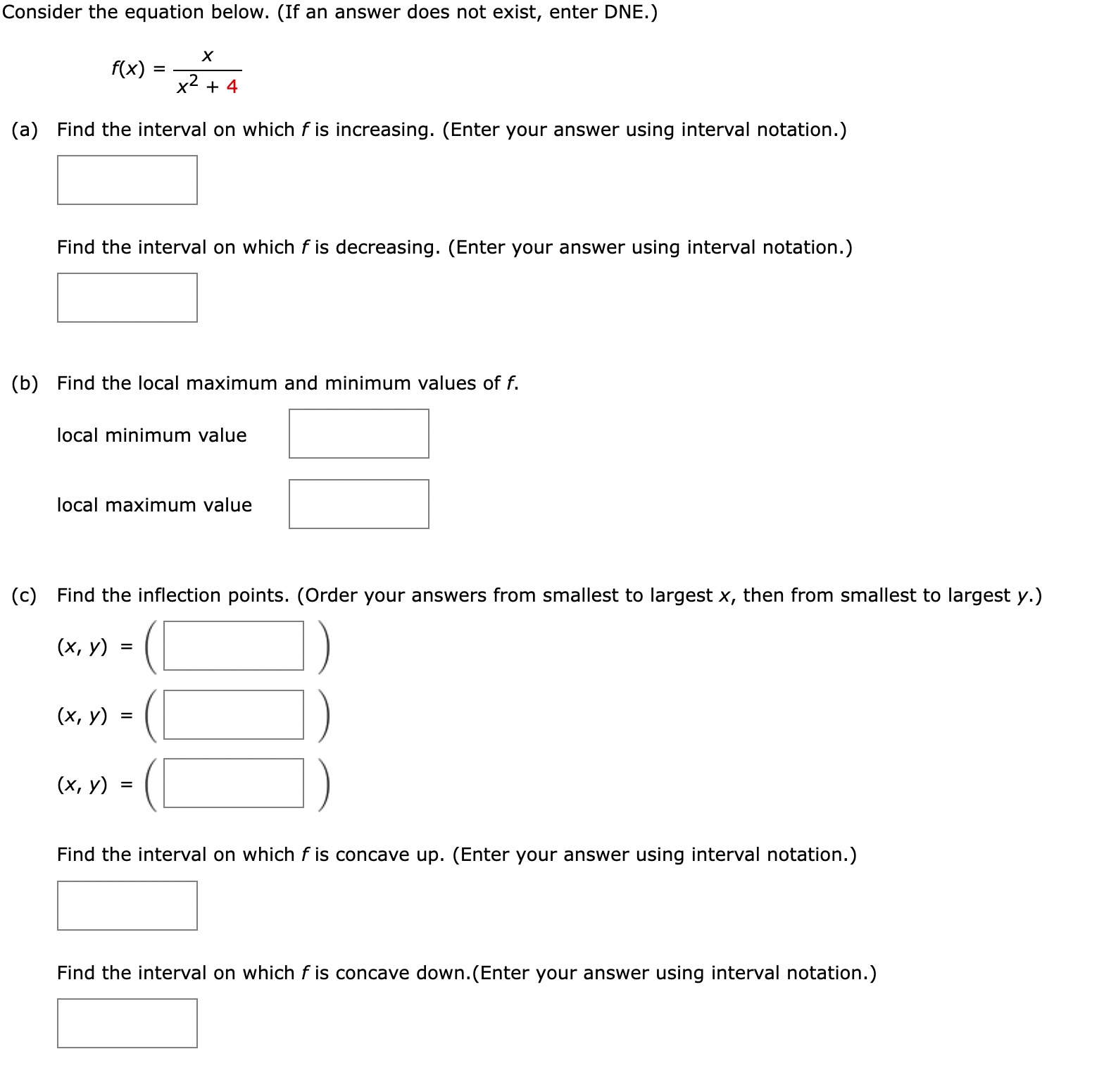 DNE.) X f ( x ) = - x2 + 4 (a)