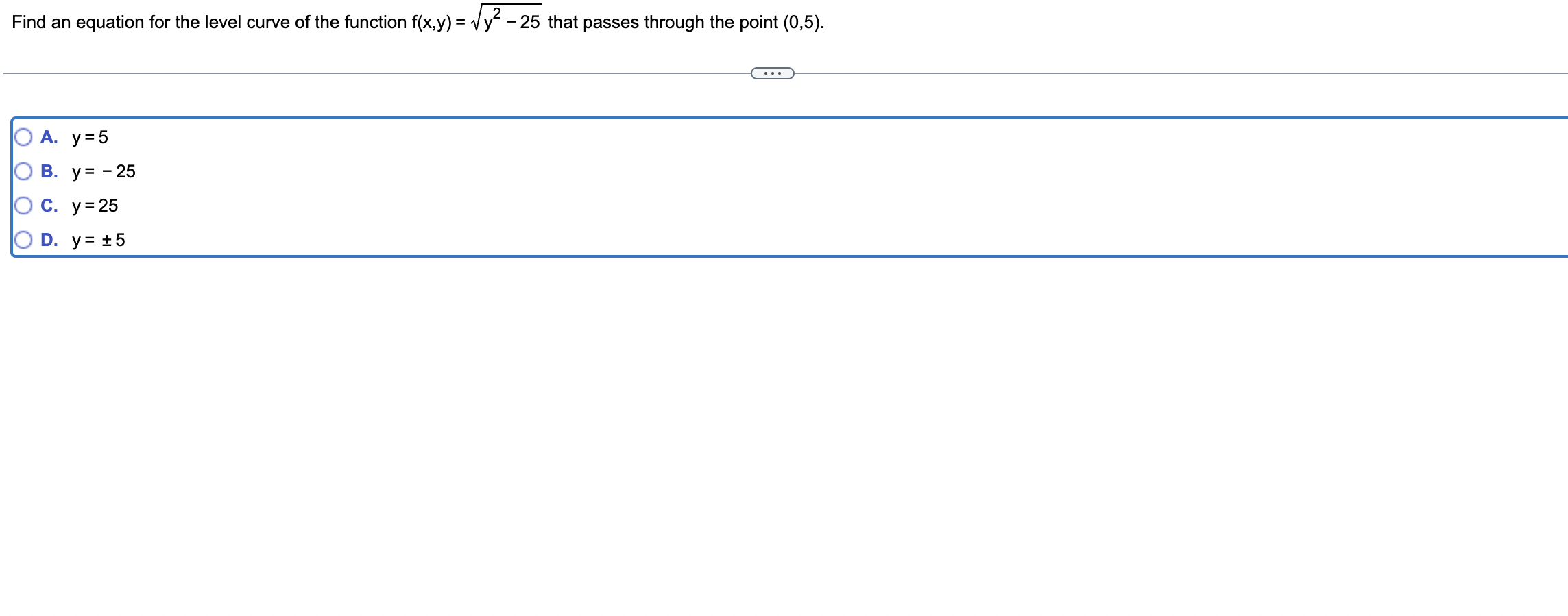 = 1Iy2 25 that passes through the point (0,5). . y=5 .
