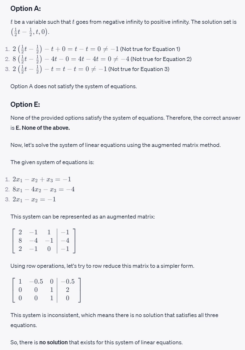 A) (lg1,2) C) (2,1,2) E) *No unique solution ex B) (2:1,0) D)