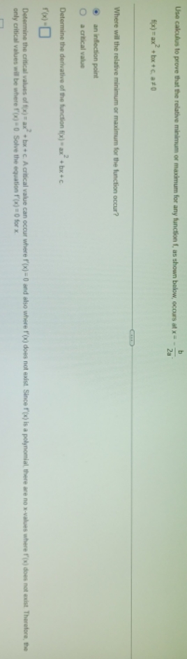 that the relative minimum or maximum for any function f, as shown