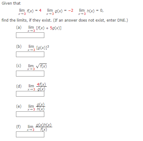 find the limits, if they exist. (If an answer does not exist,