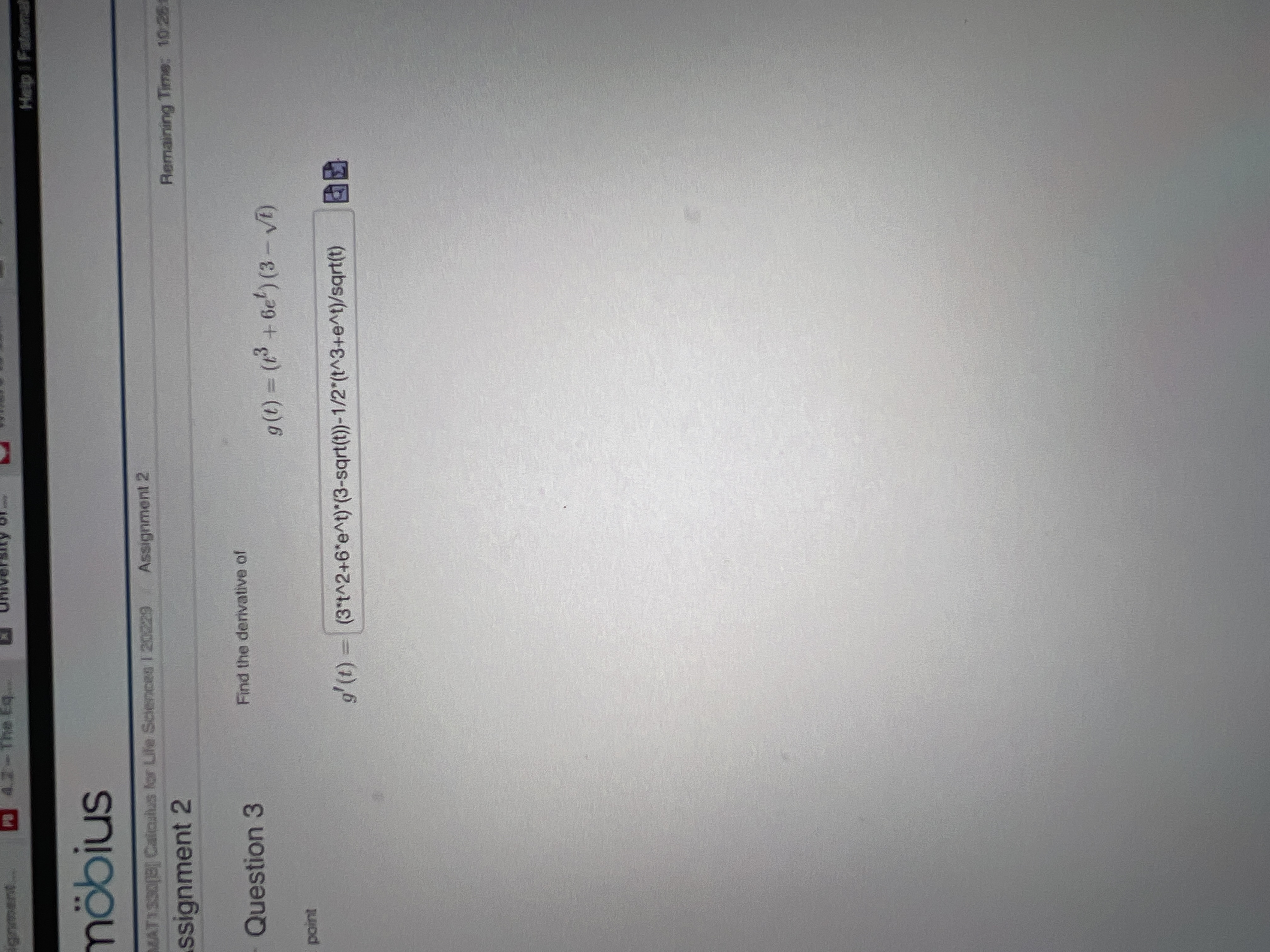 20329 Assignment 2 ssignment 2 Remaining Time: 10:26 Question 3 Find the