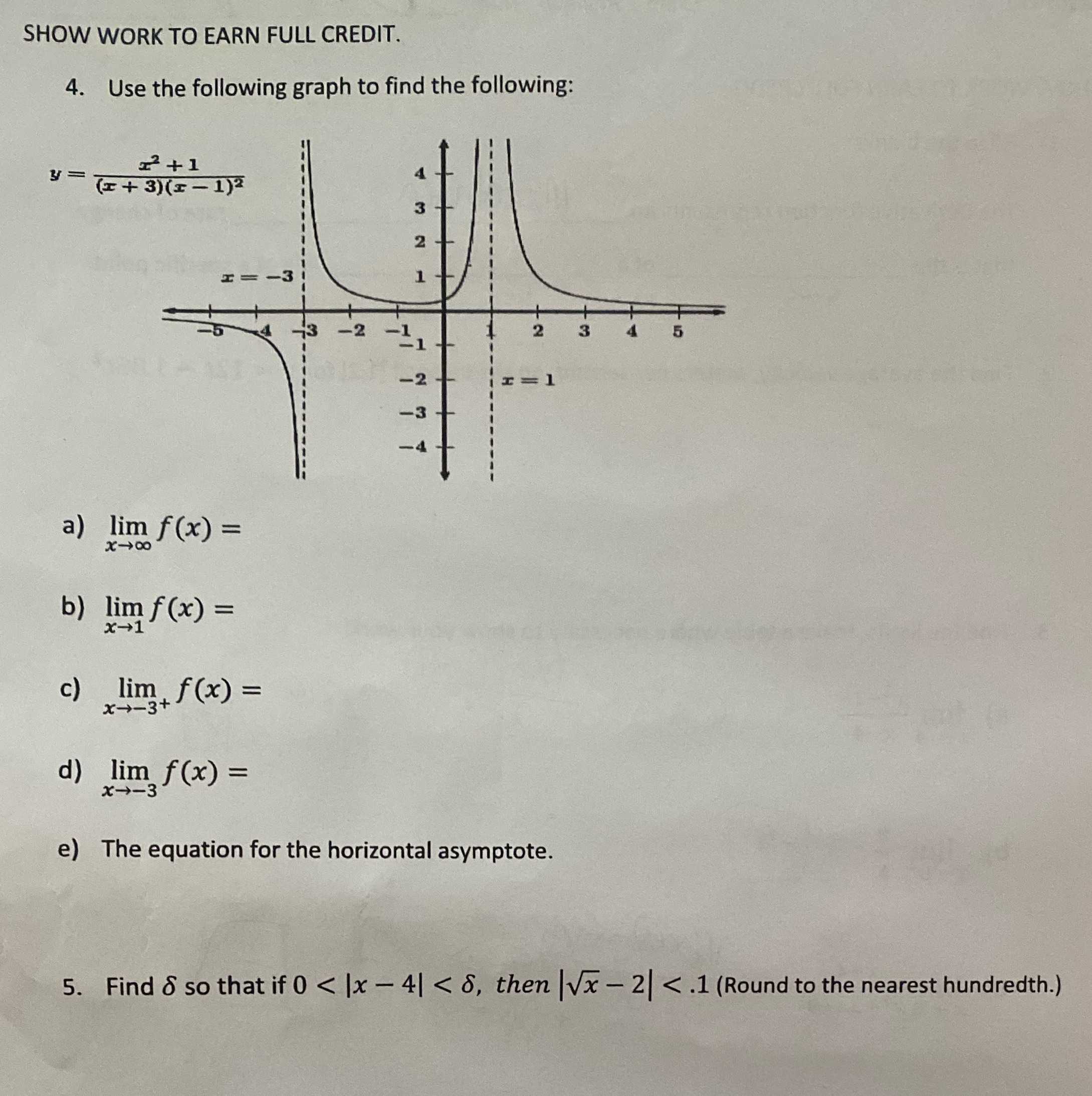 FULL CREDIT. 4. Use the following graph to find the following: 31