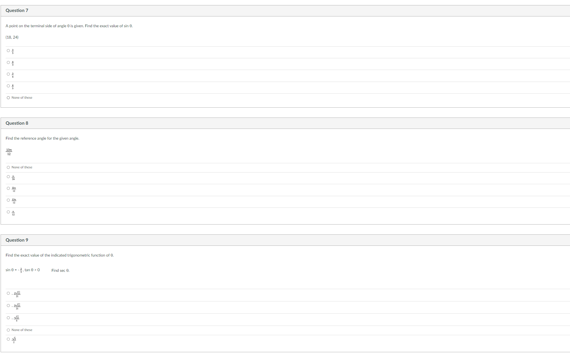 of these oh radians O h radians O + nt radians Question