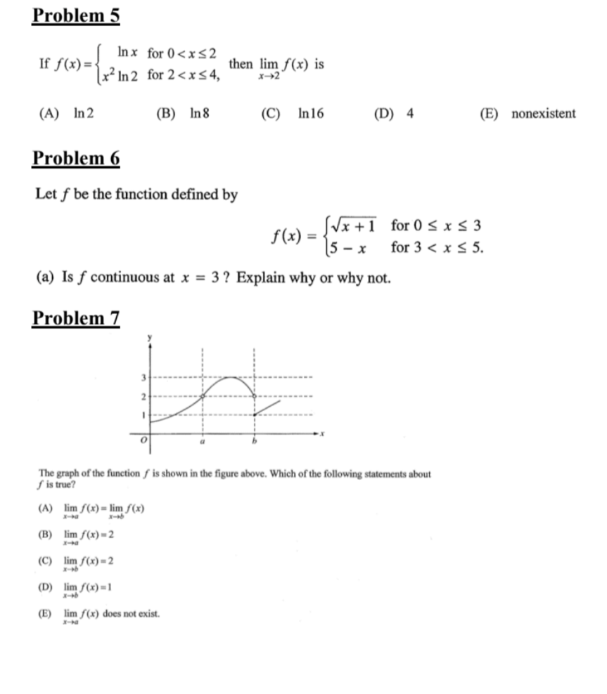 S4, (B) ln8 then lim f(x) is (C) In16 (E) nonexistent Let
