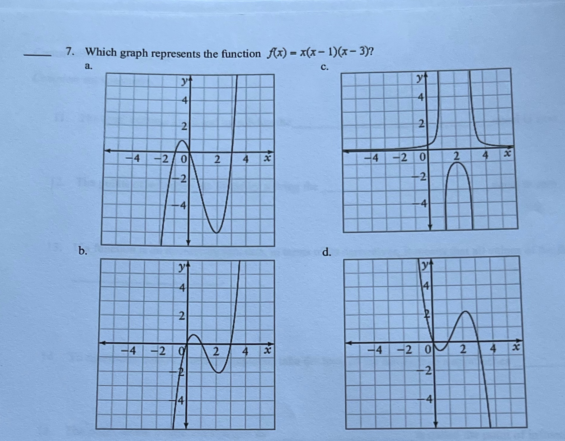 7. Which graph represents the function nx) x(x 3)?
