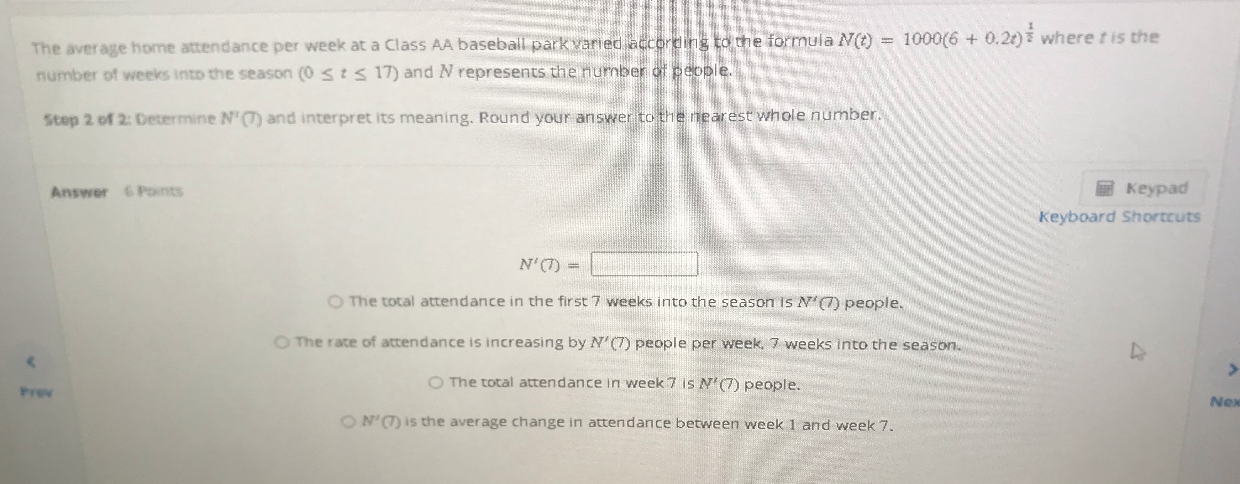 park varied according to the formula N(t) = 1000(6 + 0.27) ?