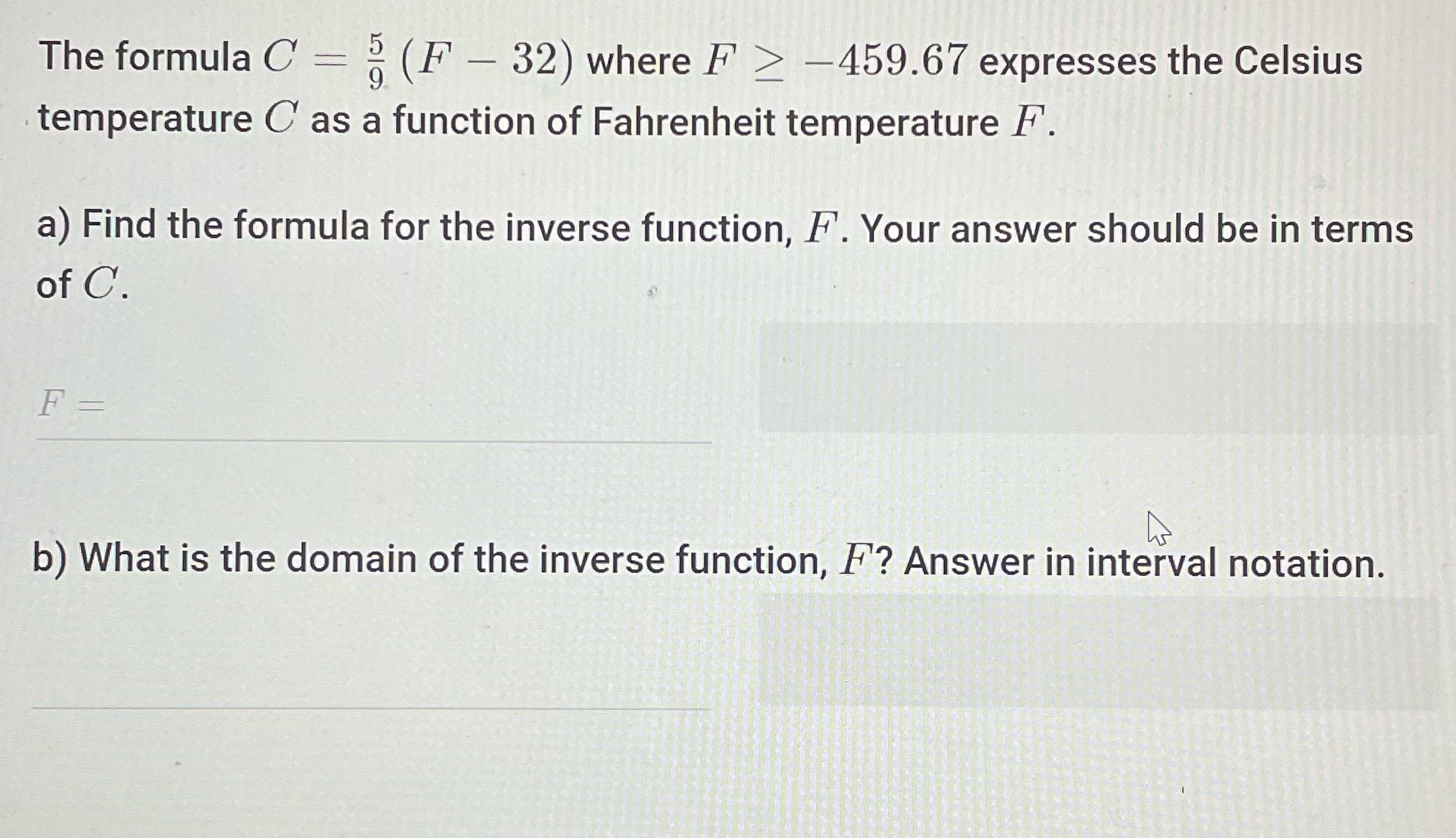  Show all work please The formula C = : (F -