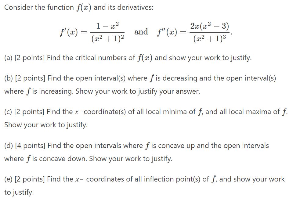 fit\"): ($2+1)3 (a) [2 points] Find the critical numbers of at) and