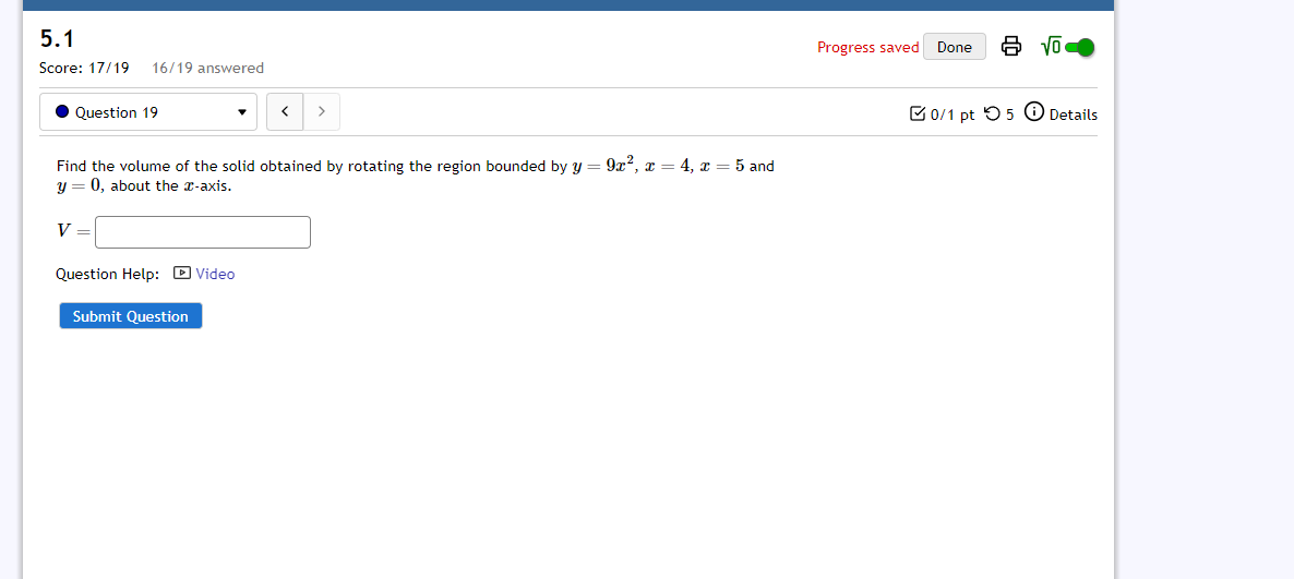 the -axis, O IS , about the y-axis. V Question Help: Video