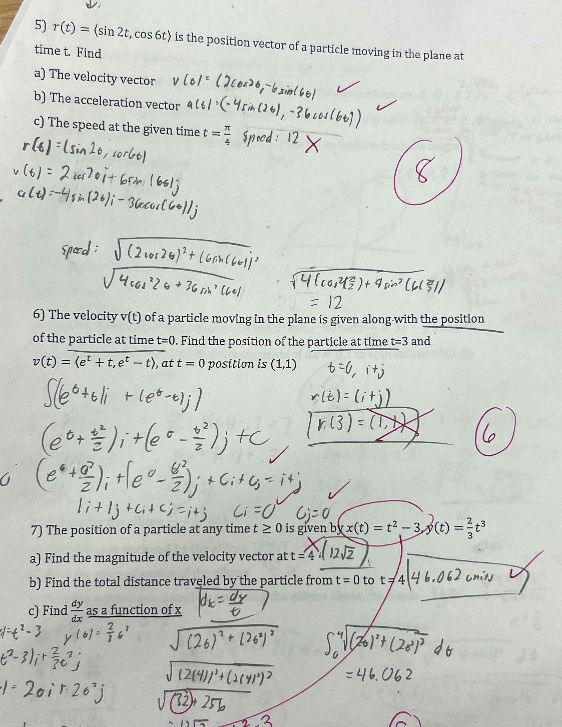 ,7 5) r(t) = (sin 2t, cos 6t) is the position vector