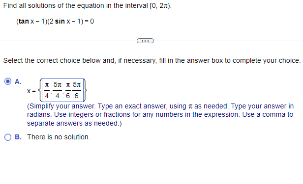 Find all solutions ofthe equation in the interval [0. 2n}. {tanx