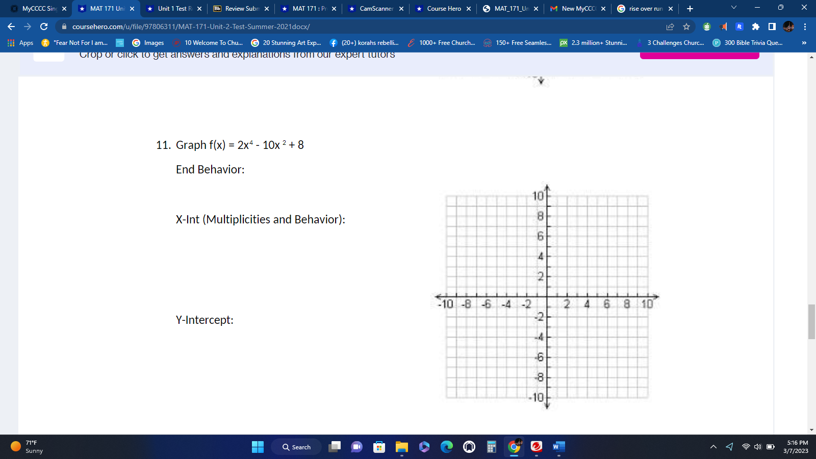 MyCCCC Sing X *MAT 171 Uni X * Unit 1 Test
