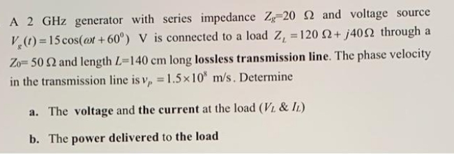 2 GHz generator with series impedance Z-20 S and voltage source V.